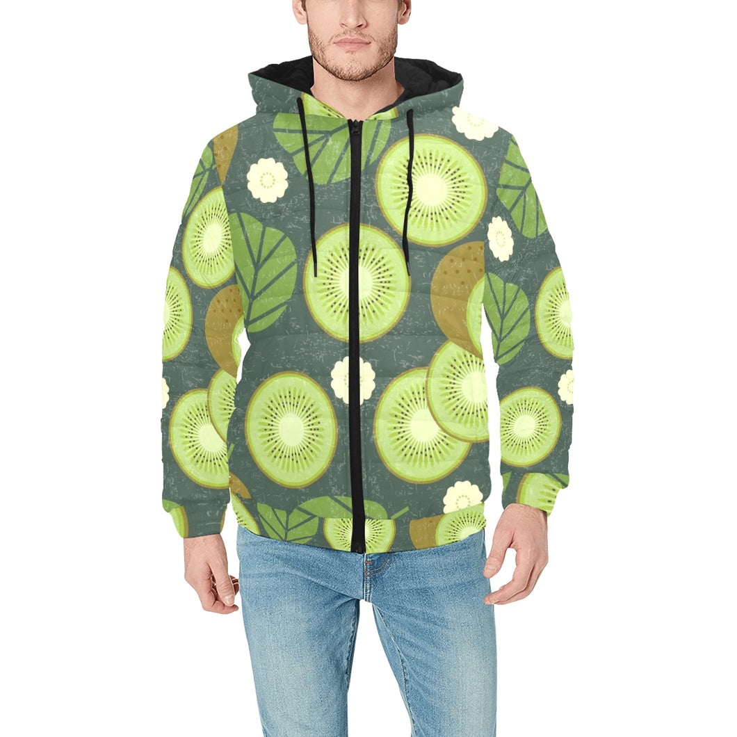 Whole sliced kiwi leave and flower Men's Padded Hooded Jacket