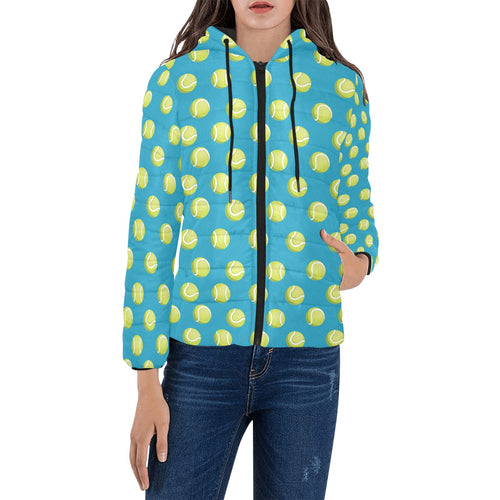 Tennis Pattern Print Design 05 Women's Padded Hooded Jacket