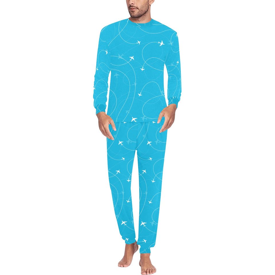 Airplane destinations blue background Men's All Over Print Pajama