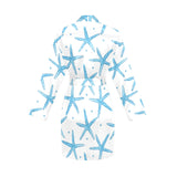 Watercolor starfish pattern Women's Long Sleeve Belted Night Robe
