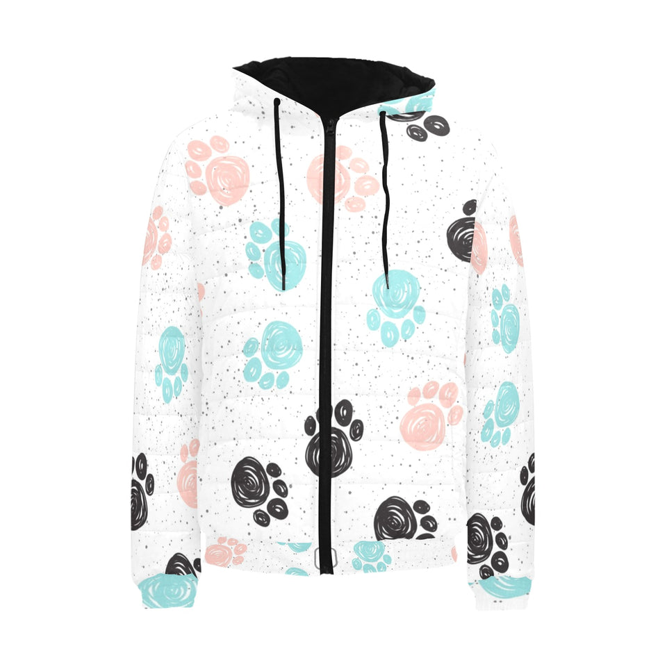 Dog Paws Pattern Print Design 04 Men's Padded Hooded Jacket