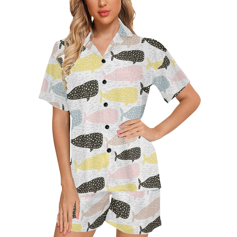 Whale dot pattern Women's V-Neck Short Pajama Set