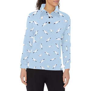 Seagull Pattern Print Design 02 Women's Long Sleeve Polo Shirt