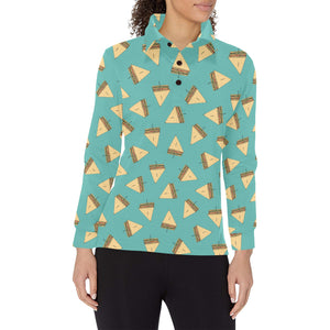 Sandwich Pattern Print Design 03 Women's Long Sleeve Polo Shirt