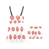 Daruma japanese wooden doll pattern Chest Sexy Pleated Two Piece Swim Dress