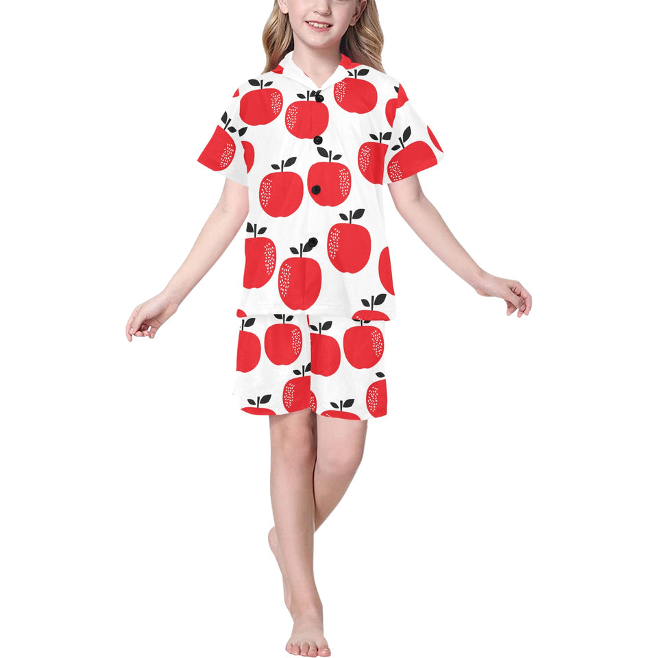 red apples white background Kids' Boys' Girls' V-Neck Short Pajama Set