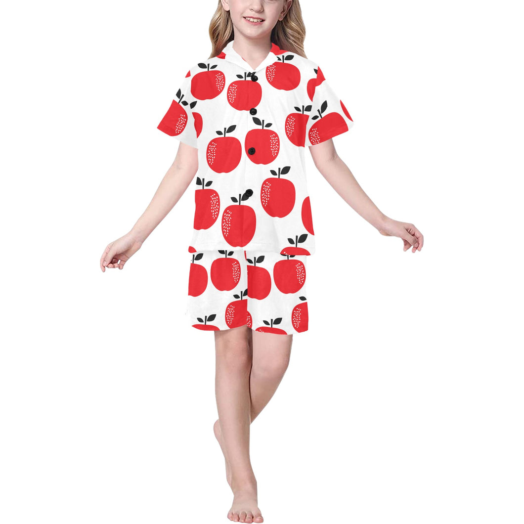red apples white background Kids' Boys' Girls' V-Neck Short Pajama Set
