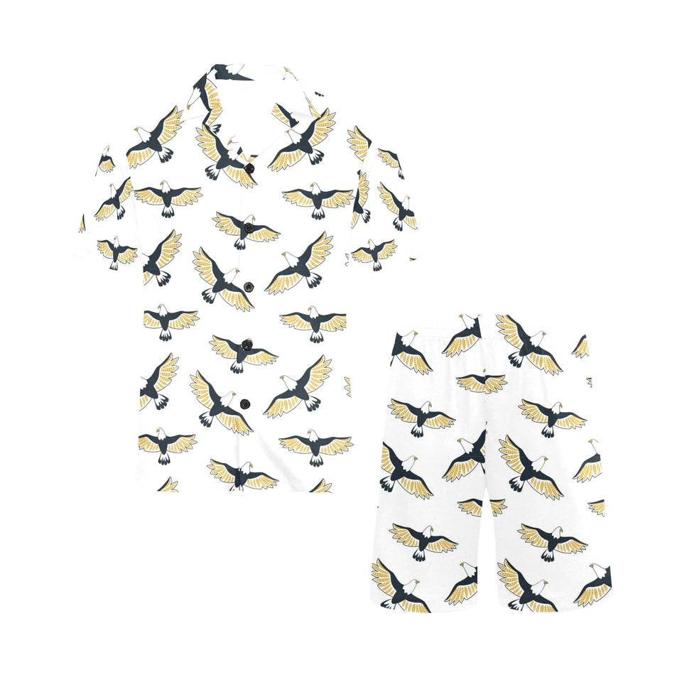 Eagle Pattern Print Design 03 Men's V-Neck Short Pajama Set
