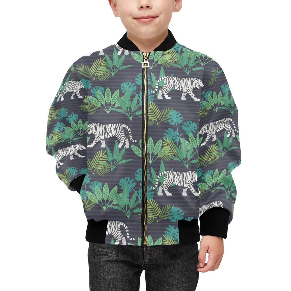 white bengal tigers tropical plant Kids' Boys' Girls' Bomber Jacket