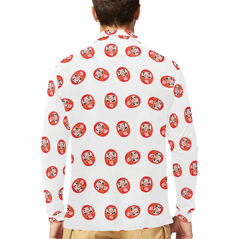 Daruma japanese wooden doll pattern Men's Long Sleeve Polo Shirt