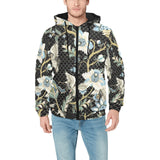 Japanese crane ornament elements Men's Padded Hooded Jacket