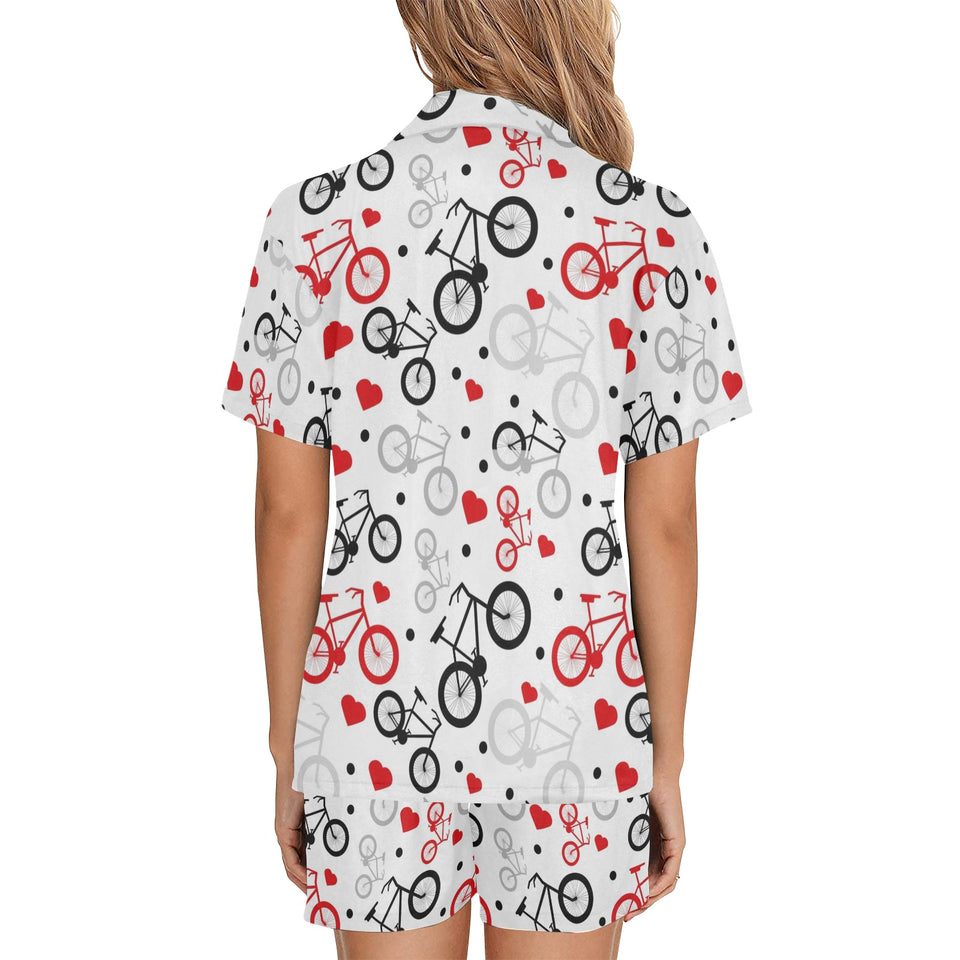 Bicycle Pattern Print Design 04 Women's V-Neck Short Pajama Set