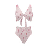 Poodle dog pink color theme Chest Bowknot High Waisted Bikini Swimsuit