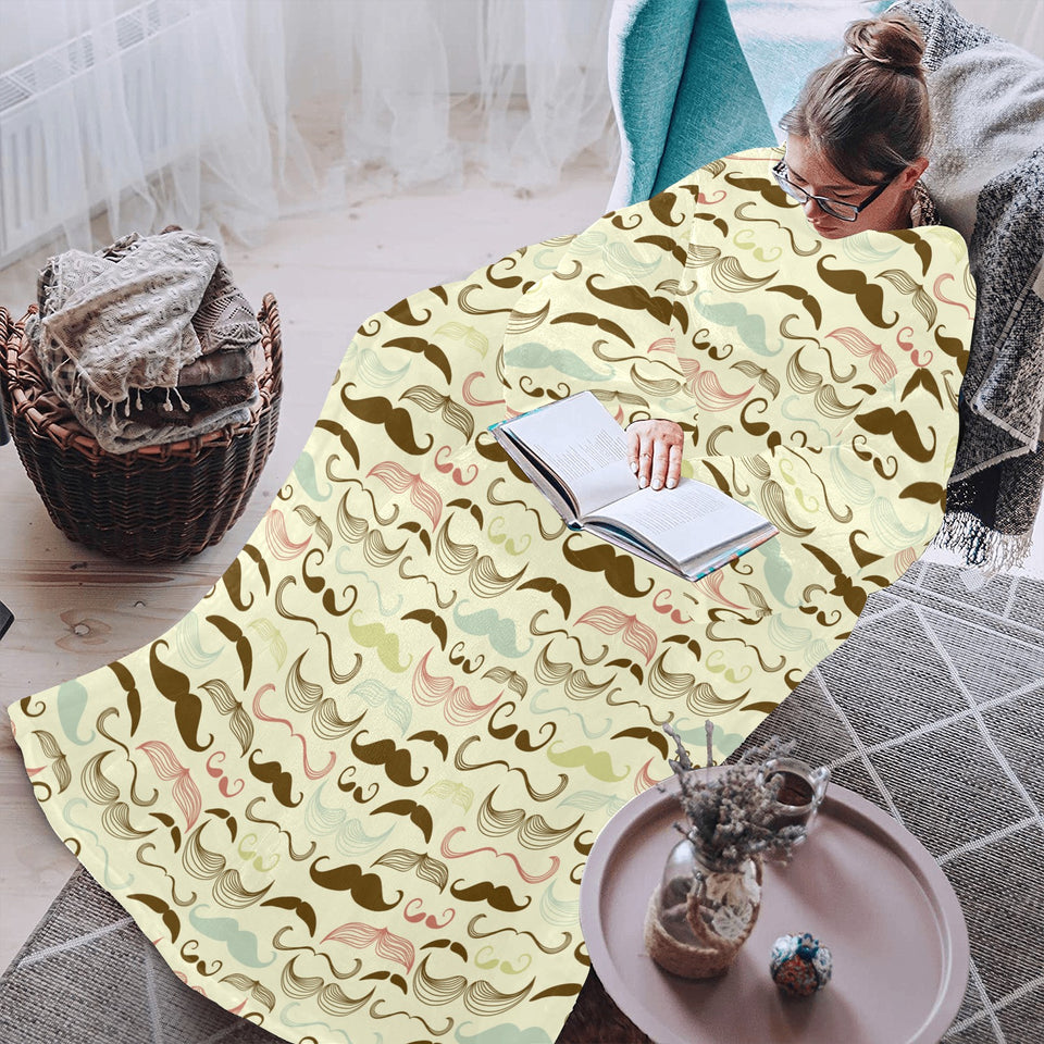 Mustache Beard Pattern Print Design 01 Blanket Robe with Sleeves