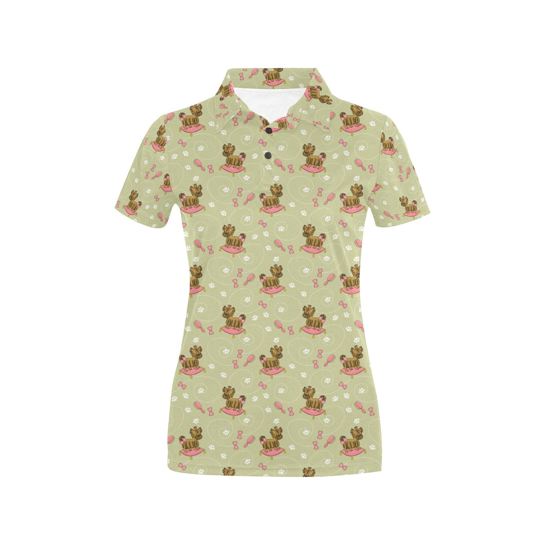 Yorkshire Terrier Pattern Print Design 01 Women's All Over Print Polo Shirt