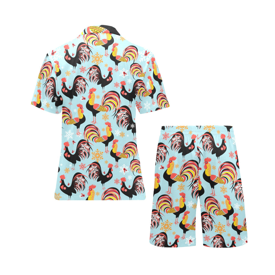 Rooster chicken cock snowfalke Men's V-Neck Short Pajama Set