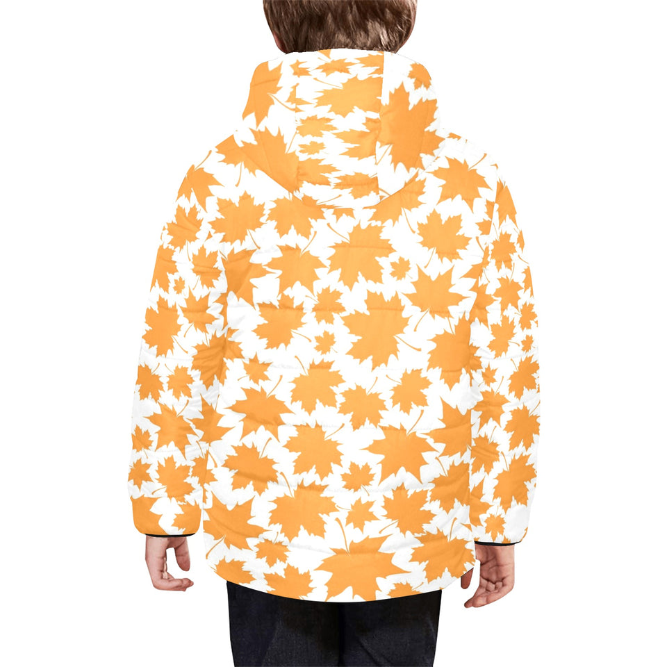 Orange Maple Leaf pattern Kids' Boys' Girls' Padded Hooded Jacket
