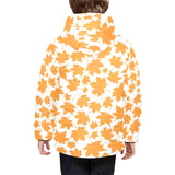 Orange Maple Leaf pattern Kids' Boys' Girls' Padded Hooded Jacket