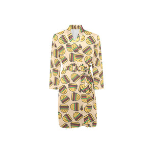 Hamburger Pattern Print Design 01 Men's Long Sleeve Belted Night Robe