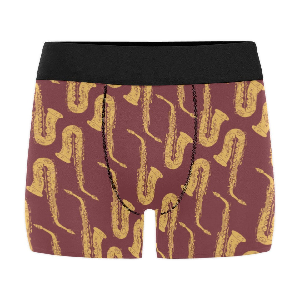 Hand drawn gold saxophone red background Men's All Over Print Boxer Briefs Men's Underwear