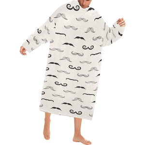 Mustache Beard Pattern Print Design 05 Blanket Robe with Sleeves