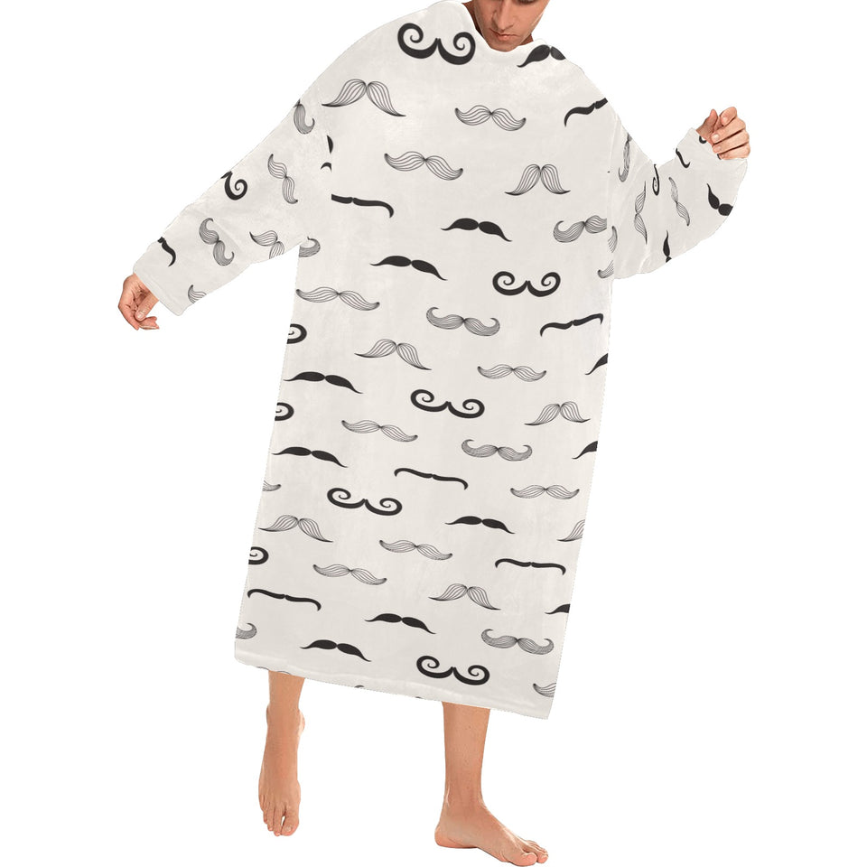 Mustache Beard Pattern Print Design 05 Blanket Robe with Sleeves