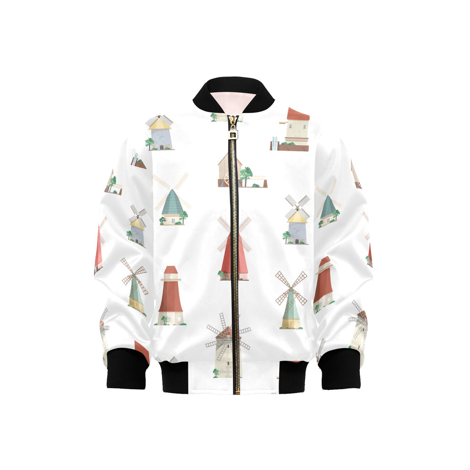 windmill design pattern Kids' Boys' Girls' Bomber Jacket