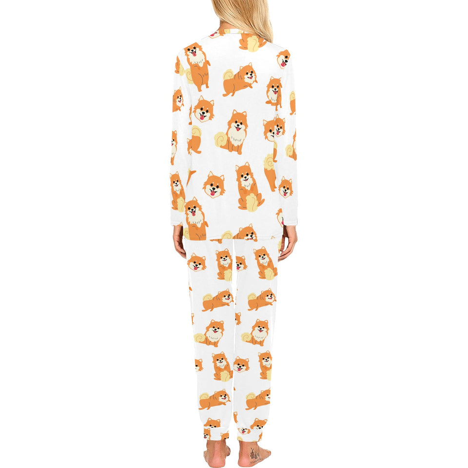 Brown pomeranian pattern Women's All Over Print Pajama Set