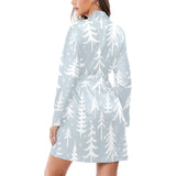 Christmas tree winter forest pattern Women's Long Sleeve Belted Night Robe