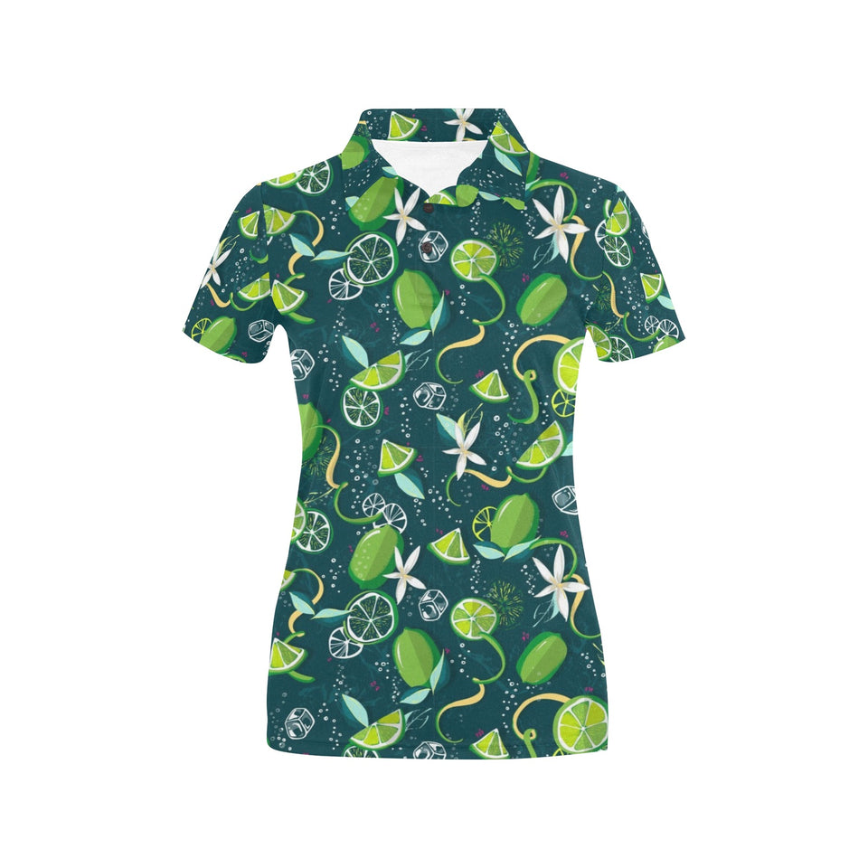 Lime ice flower pattern Women's All Over Print Polo Shirt