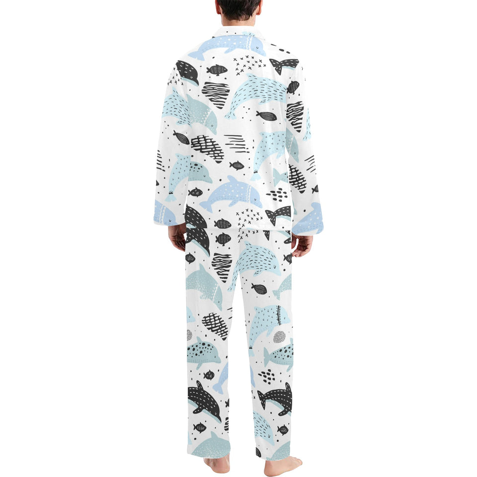 Cute dolphins Childish Style pattern Men's Long Pajama Set