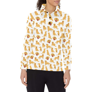 Golden Retriever Pattern Print Design 05 Women's Long Sleeve Polo Shirt
