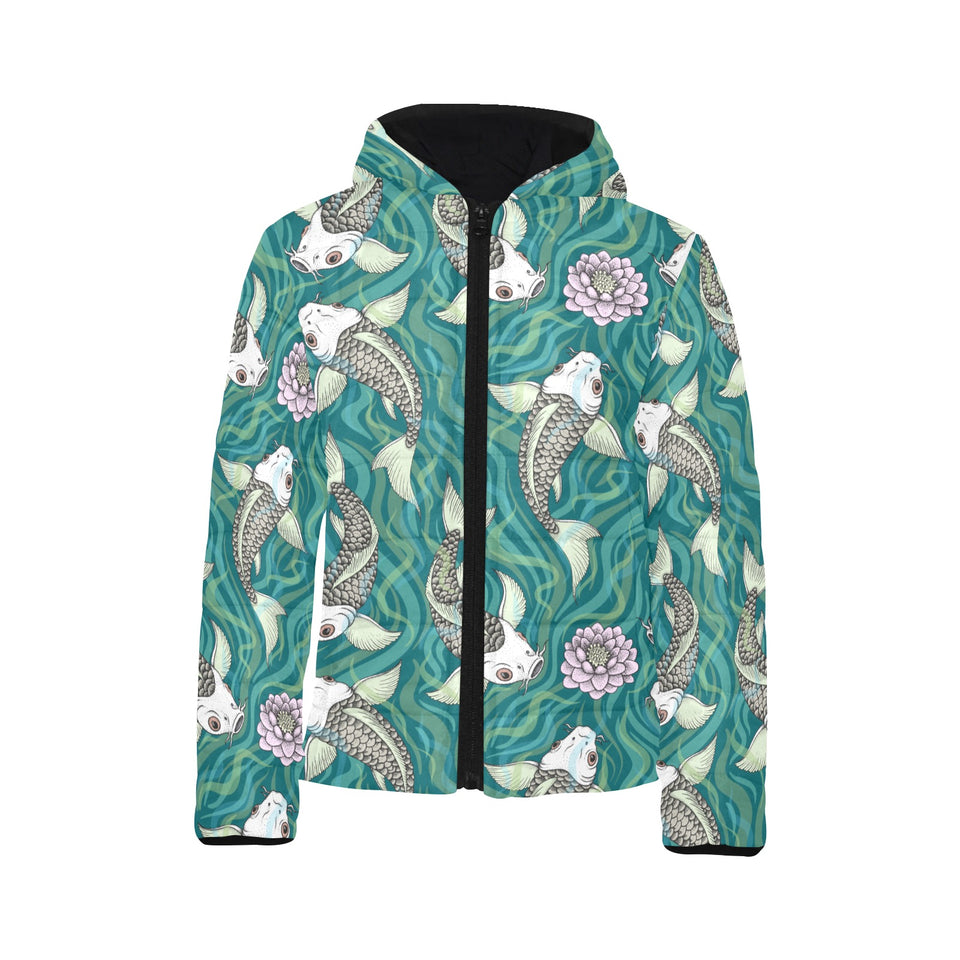 Koi Fish Carp Fish lotus pattern Kids' Boys' Girls' Padded Hooded Jacket