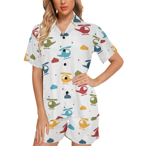 Colorful helicopter pattern Women's V-Neck Short Pajama Set