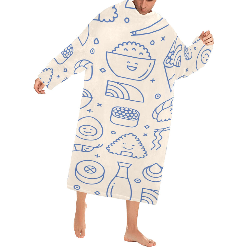Cute sushi icon pattern Blanket Robe with Sleeves