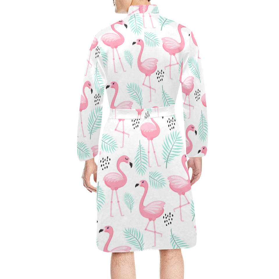 Cute flamingo pattern Men's Long Sleeve Belted Night Robe