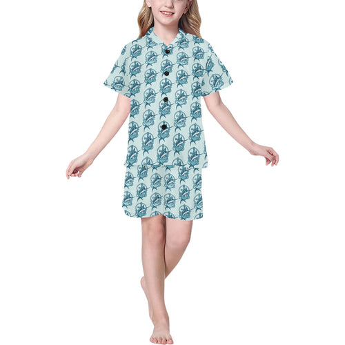 Swordfish Pattern Print Design 05 Kids' Boys' Girls' V-Neck Short Pajama Set