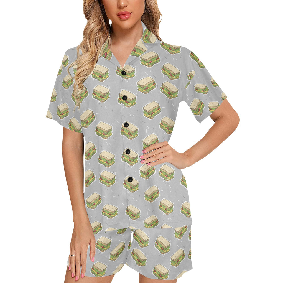 Sandwich Pattern Print Design 05 Women's V-Neck Short Pajama Set