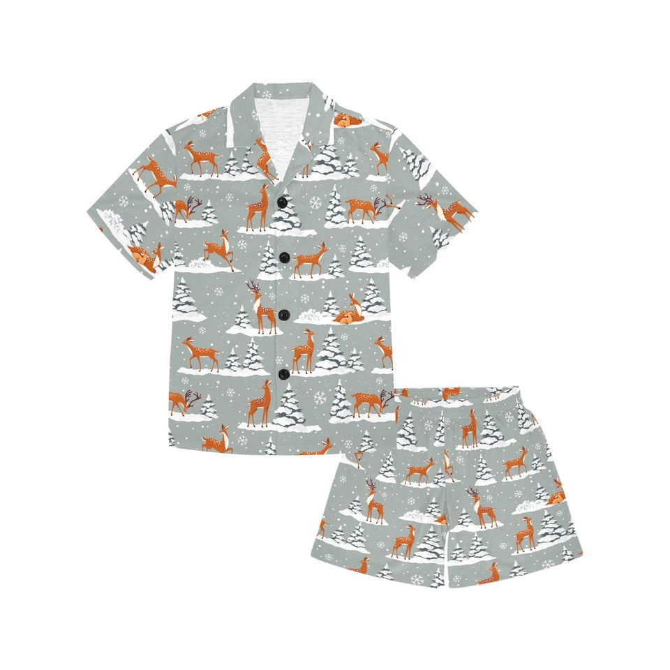 Beautiful deers Winter Christmas Kids' Boys' Girls' V-Neck Short Pajama Set