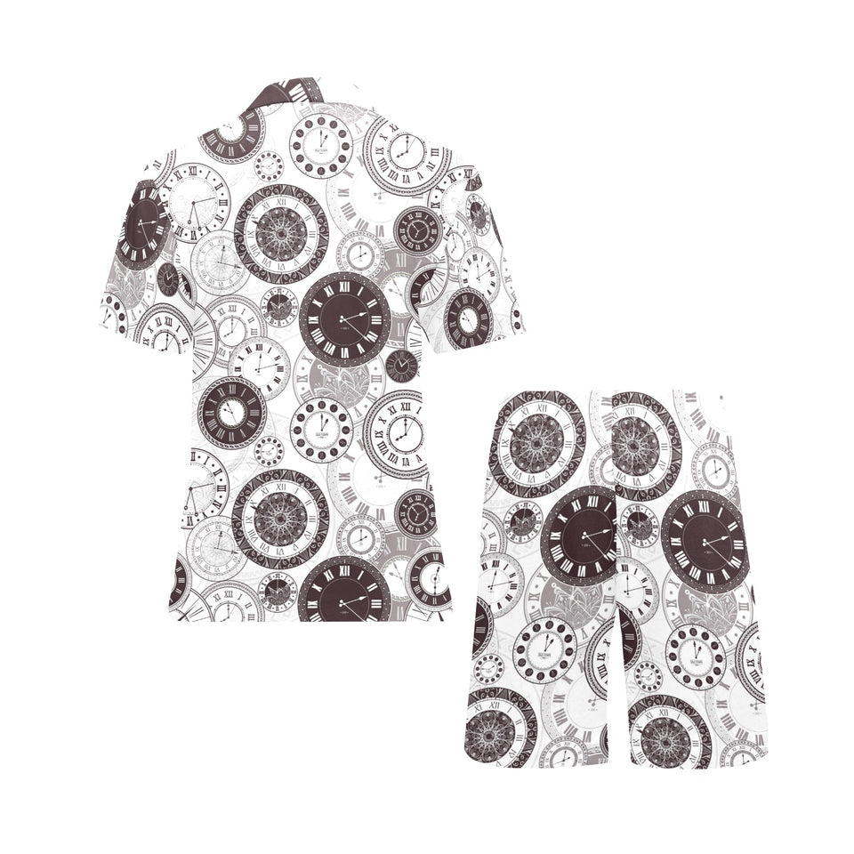 Classic vintage clock pattern Men's V-Neck Short Pajama Set