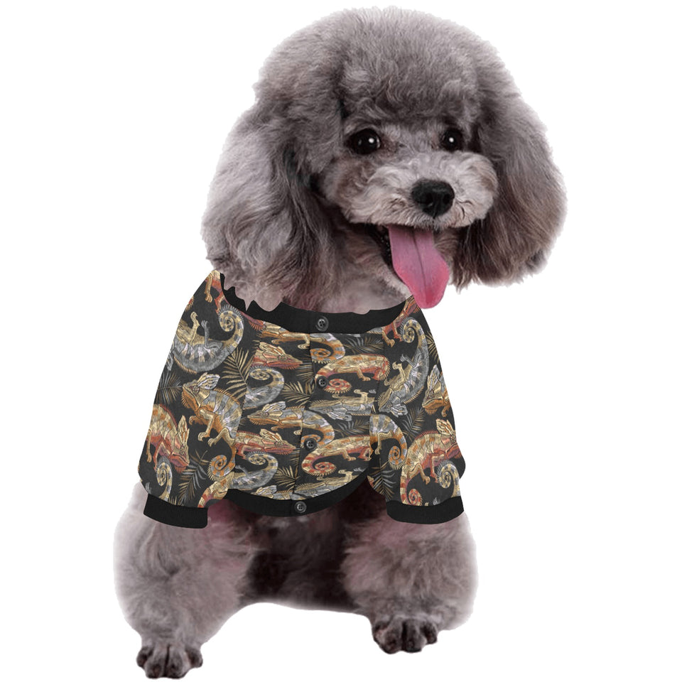 Chameleon lizard tropical leaves palm tree All Over Print Pet Dog Round Neck Fuzzy Shirt