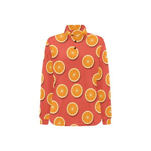 Oranges pattern red background Women's Long Sleeve Polo Shirt