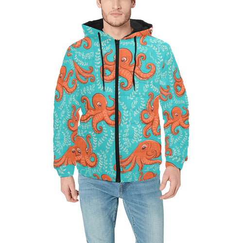 Octopus turquoise background Men's Padded Hooded Jacket