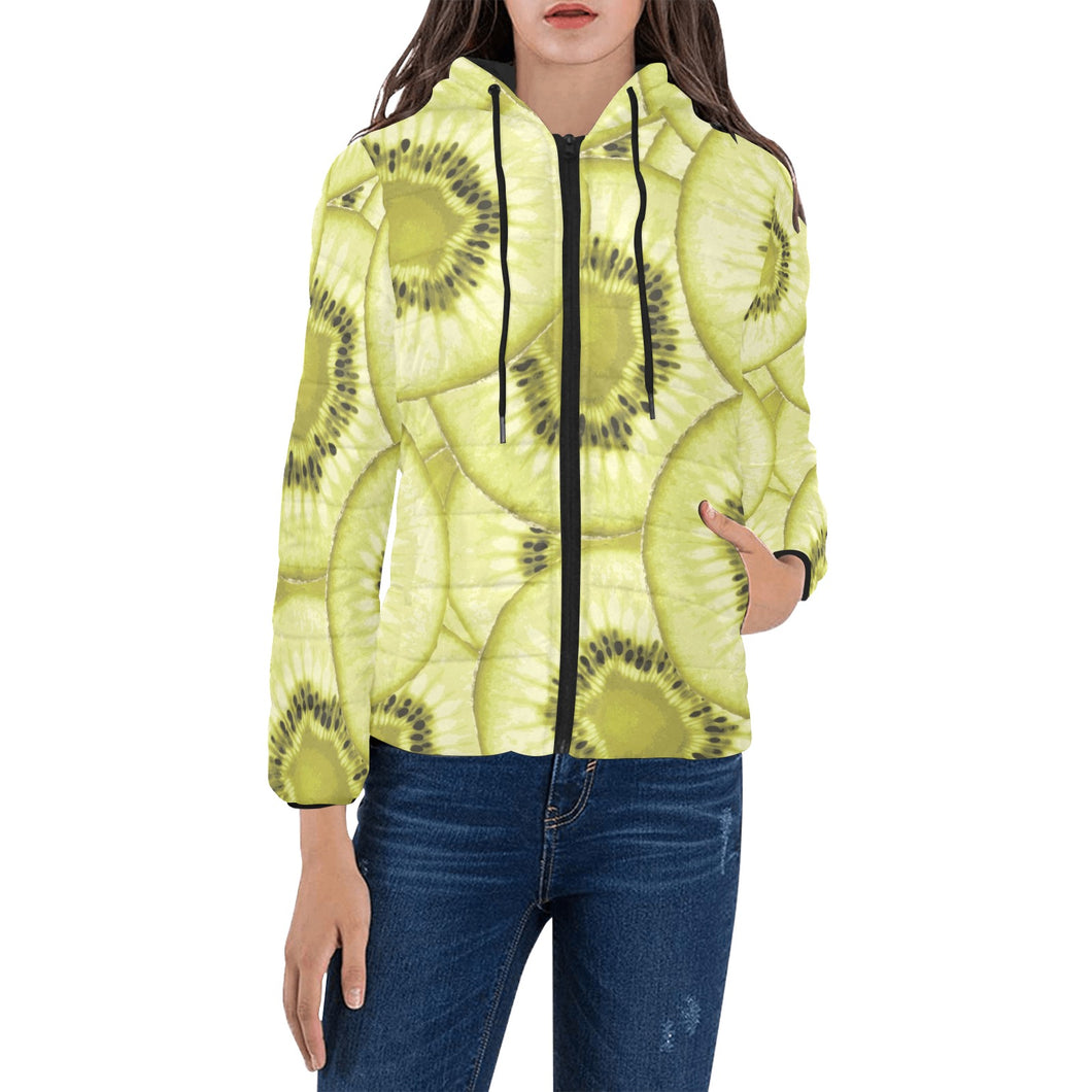 Sliced kiwi pattern Women's Padded Hooded Jacket