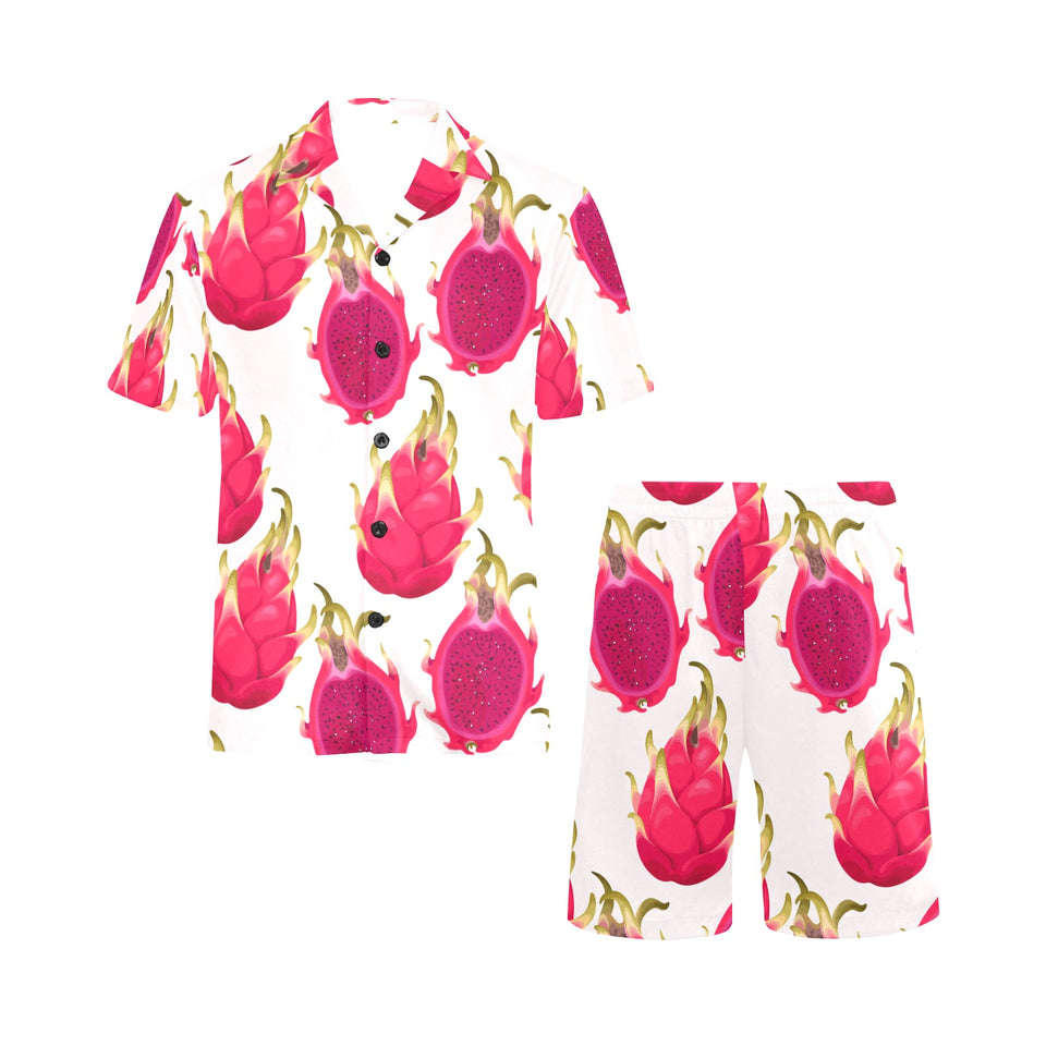 dragon fruits design pattern Men's V-Neck Short Pajama Set