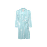 Snowflake pattern blue stripe background Men's Long Sleeve Belted Night Robe