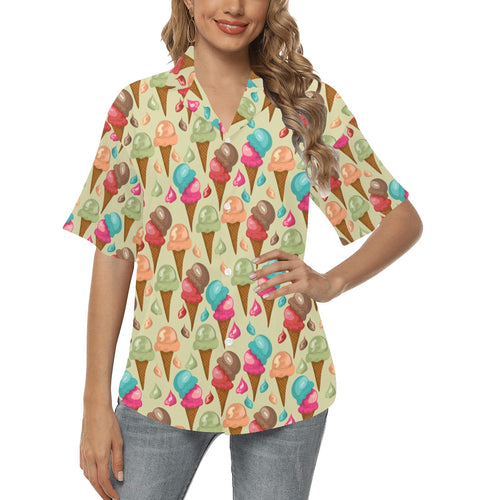 Colorful ice cream pattern Women's All Over Print Hawaiian Shirt