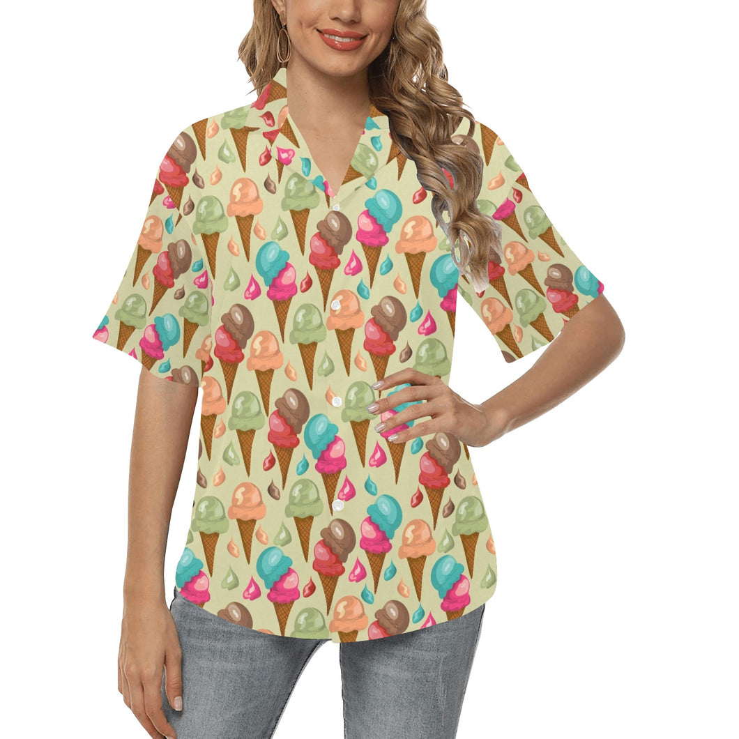 Colorful ice cream pattern Women's All Over Print Hawaiian Shirt