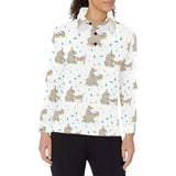 Cute Rhino pattern background Women's Long Sleeve Polo Shirt
