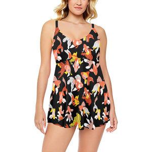 Goldfish Pattern Print Design 03 Chest Sexy Pleated Two Piece Swim Dress